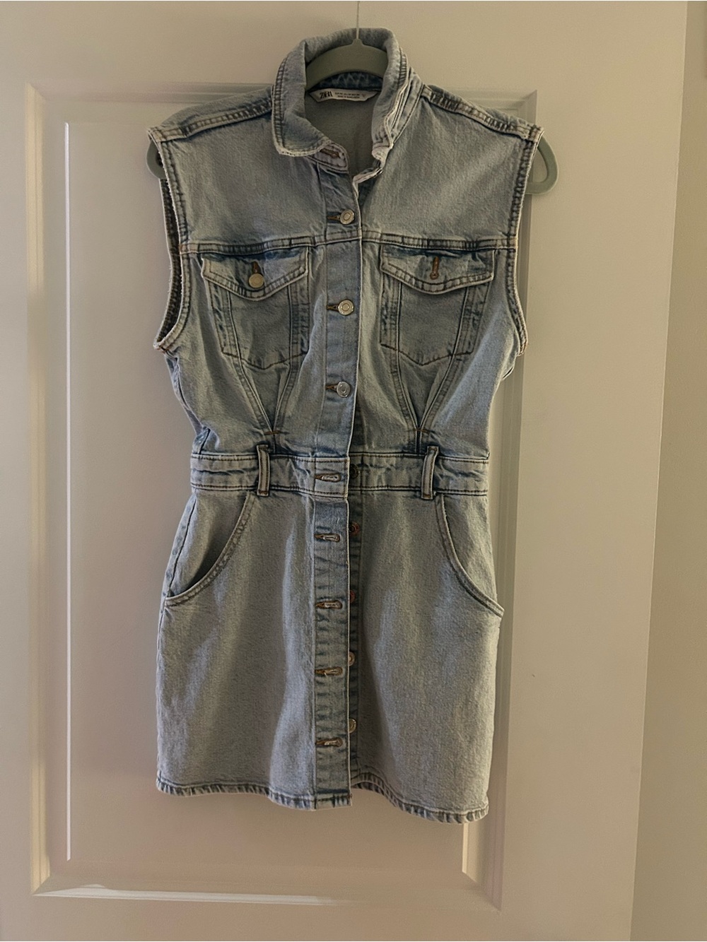 Zara Light Blue Sleeveless Denim Mini Dress